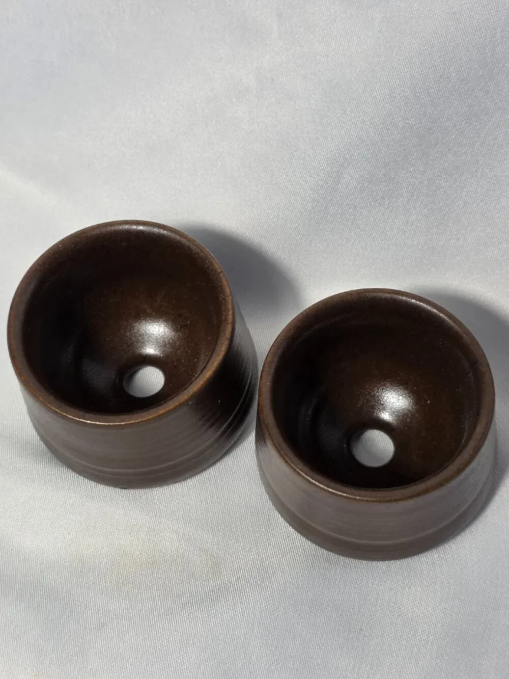 TWO Denby Langley Mayflower Egg Cups Brown 1.5 Inches Tall